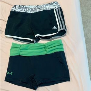 Workout/lounge shorts set of two, one is Adidas the other Under Armour